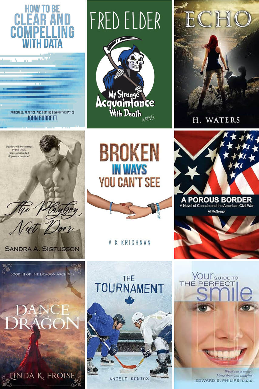 Mosaic of book-cover thumbnails Heather Godden of Godden Editorial, Writer & Editor, has worked on.